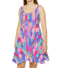 Colorful Brushstroke Skater Dress — Pink Blue Abstract Pattern