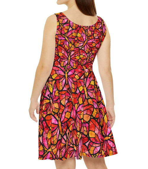 Glass Butterfly Skater Dress — Pink Blue Abstract Pattern