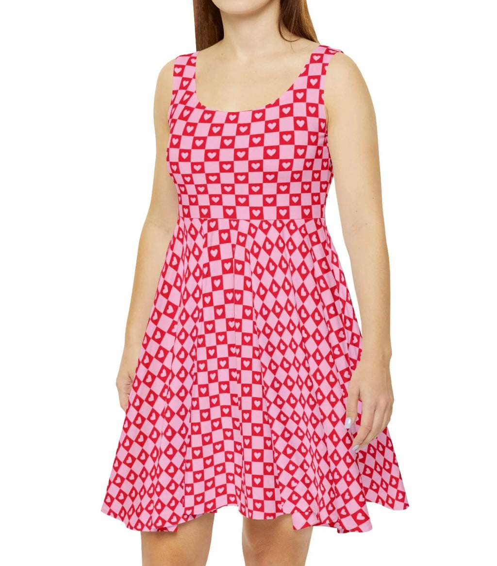 Hearts and Checks Skater Dress — Abstract Pattern