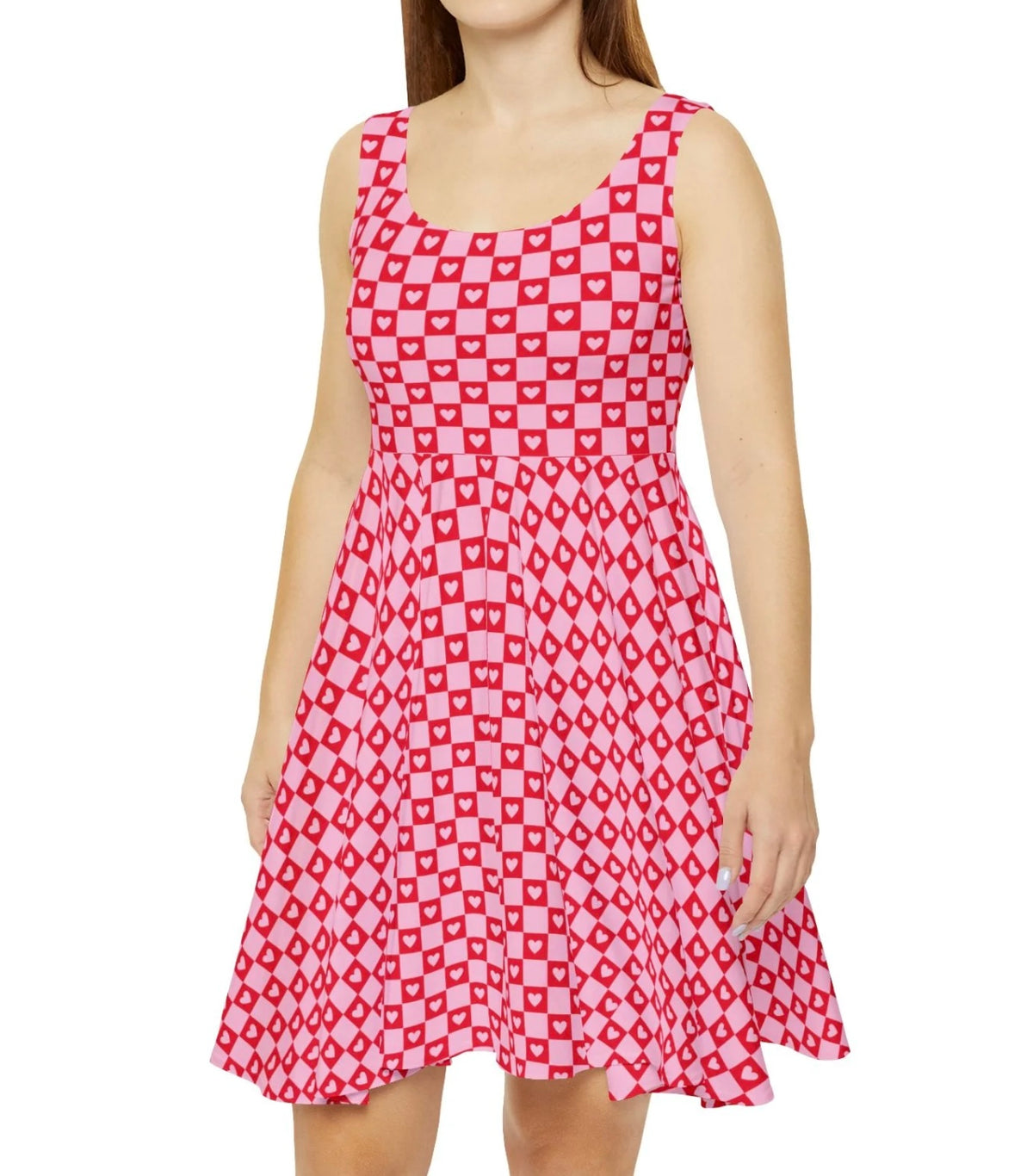 Hearts and Checks Skater Dress — Abstract Pattern