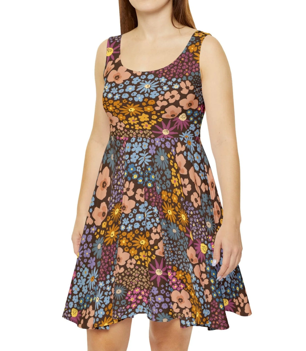 Autumn Floral Skater Dress — Abstract Pattern