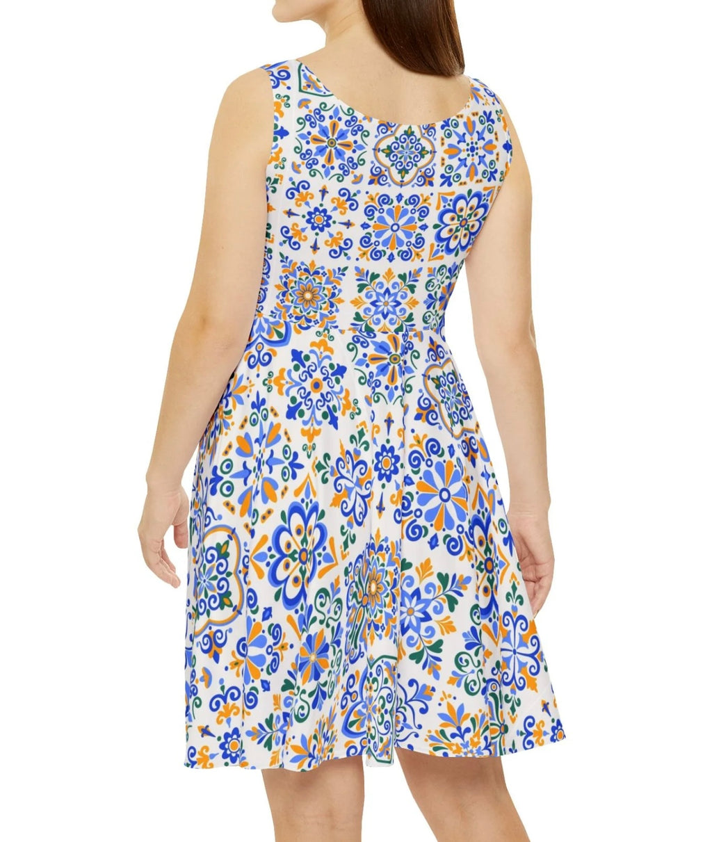 Mosaic Tile Skater Dress — Abstract Pattern