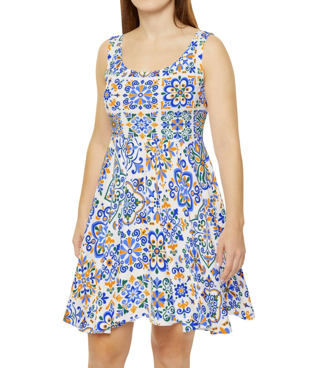 Mosaic Tile Skater Dress — Abstract Pattern